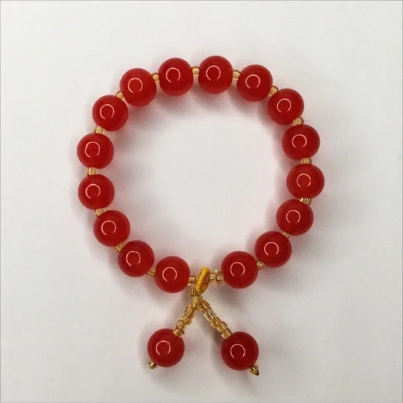 Handcrafted Natural Red Agate Buddha Stone Beaded Stretch Bracelet - Picture 3 of 8